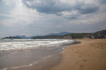 Beautiful sea coast. Sunny day. Beautiful sea coastline. Beautiful and colorful sea.