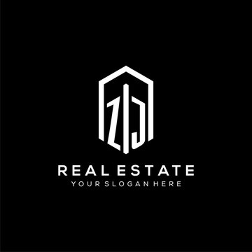 Letter ZJ logo for real estate with hexagon icon design