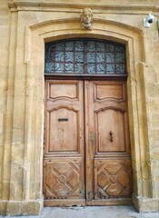 Porte ancienne bois, métal et pierre, double battant, France