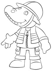 The crocodile. Element for coloring page. Cartoon style.
