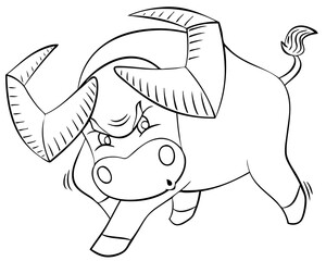 The bull. Element for coloring page. Cartoon style.
