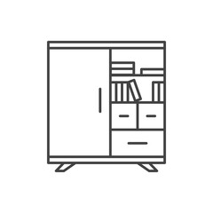 Bookcase icon in outline style. shelves with books vector illustration