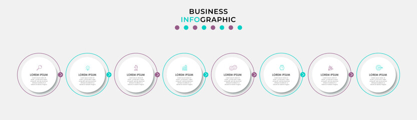 Vector Infographic design business template with icons and 8 options or steps. Can be used for process diagram, presentations, workflow layout, banner, flow chart, info graph