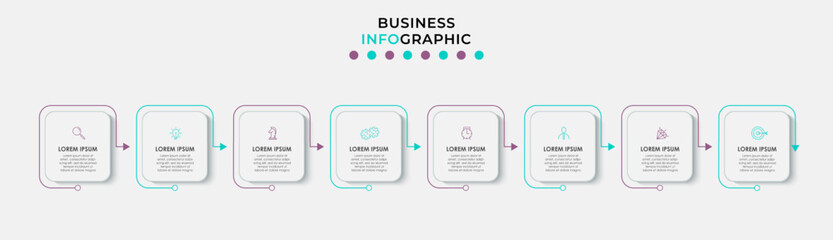 Vector Infographic design business template with icons and 8 options or steps. Can be used for process diagram, presentations, workflow layout, banner, flow chart, info graph