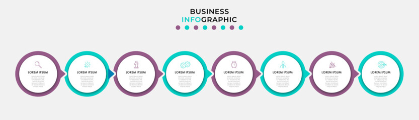 Vector Infographic design business template with icons and 8 options or steps. Can be used for process diagram, presentations, workflow layout, banner, flow chart, info graph