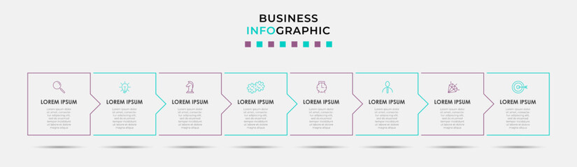 Vector Infographic design business template with icons and 8 options or steps. Can be used for process diagram, presentations, workflow layout, banner, flow chart, info graph