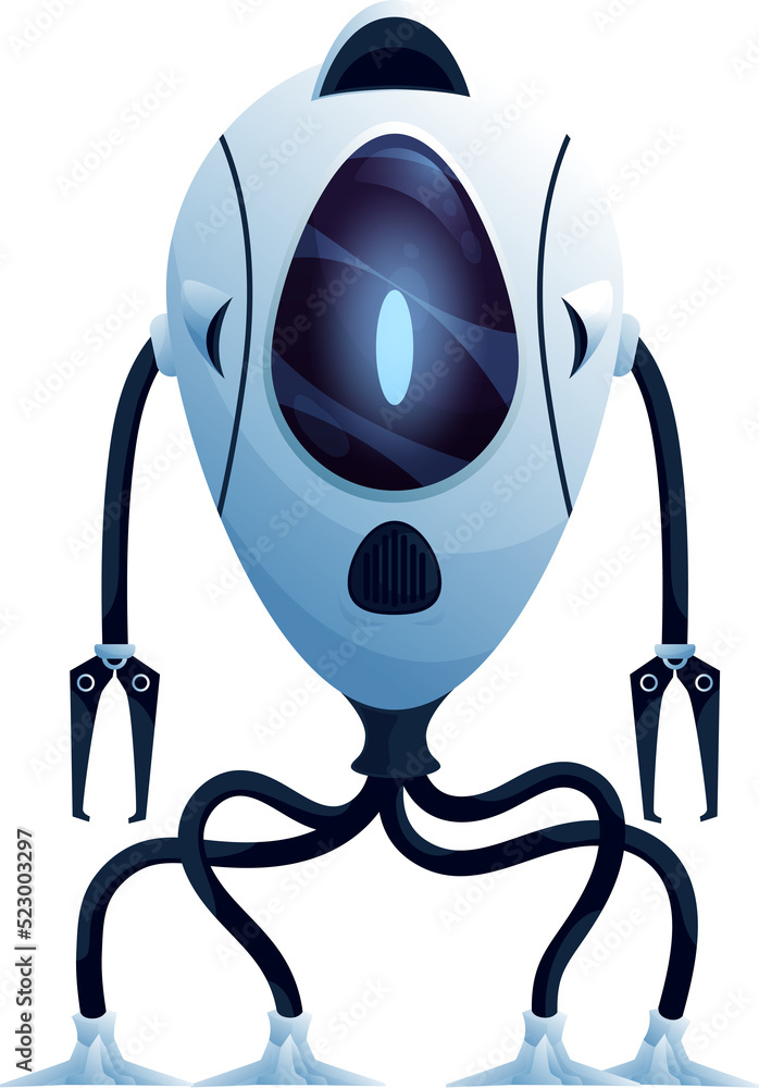 Poster robot, alien droid or space android cyborg bot