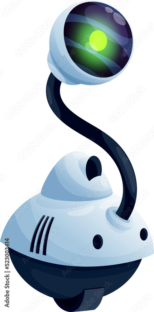 Poster alien cyborg robot or droid bot with eye and wheel