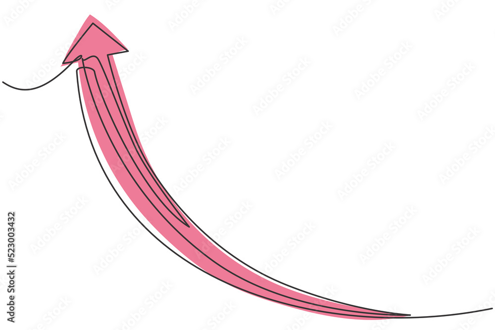 Poster single continuous line drawing of rising up arrow symbol. above pointer shape direction. minimalism 