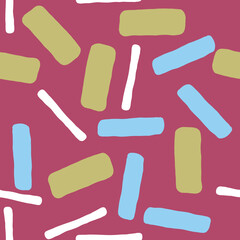 Geometric seamless abstract vector pattern with repeating rectangles and squares. Colourful composition style design for print, backdrop, background, textile, fabric products, wrapping and wall paper.