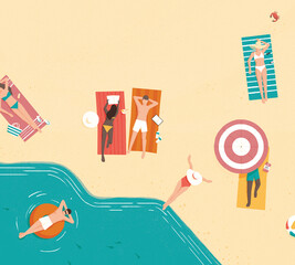 Overhead view of people relaxing on beach holiday