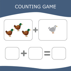 Counting Game for Preschool Children. Worksheet for preschool kids, kids activity sheet, printable worksheet
