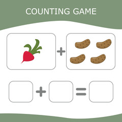 Counting Game for Preschool Children. Worksheet for preschool kids, kids activity sheet, printable worksheet
