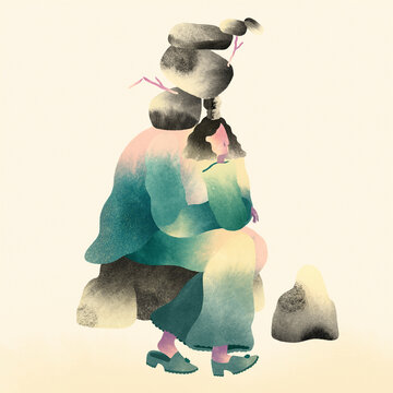 Woman weighed down by her thoughts