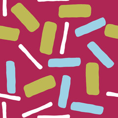 Geometric seamless abstract pattern with repeating rectangles and squares. Colourful ethnic composition style design for print, backdrop, background, textile, fabric products, wrapping and wall paper.