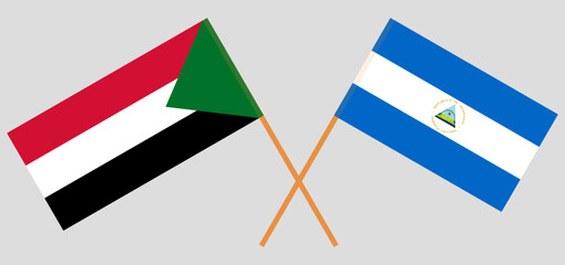 Crossed flags of the Sudan and Nicaragua. Official colors. Correct proportion