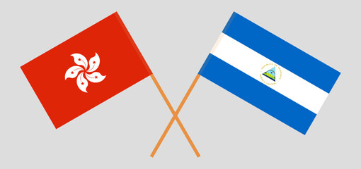 Crossed flags of Hong Kong and Nicaragua. Official colors. Correct proportion