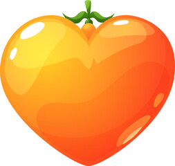 Cartoon heart, orange fruit with stem, element
