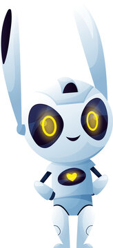 Cartoon robot with long rabbit ears, animal cyborg