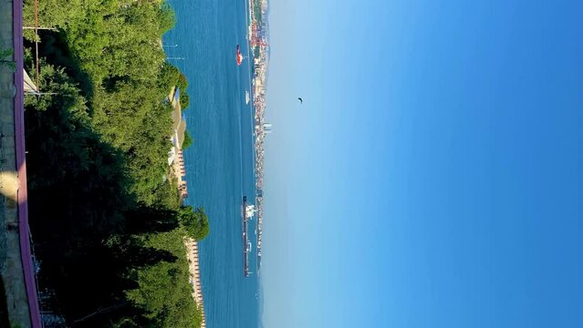 magnificent view of Bosphorus from Topkapi Palace, Istanbul, vertical video. High quality 4k footage