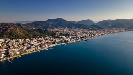 Beautiful evening sunset on the sea. Sea islands. Beautiful and colorful nature. Beautiful bays on the sea. Sea evening.