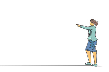 Single continuous line drawing of young female manager pointing finger to manage her employee. Professional businesswoman. Minimalism concept dynamic one line draw graphic design vector illustration