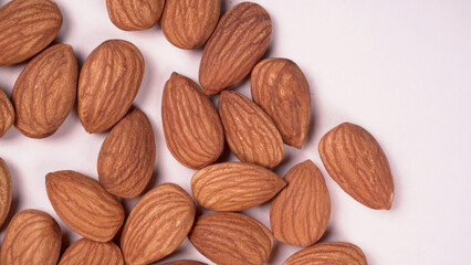 Almonds top view isolated on white background.
