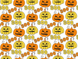 Groovy halloween seamless pattern 70s style. Psychedelic hippie endless texture background. vector illustration