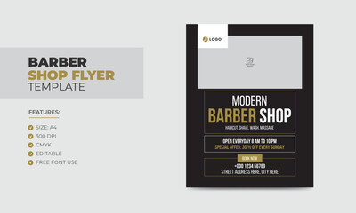 Modern barbershop flyer design template editable beauty salon business poster template