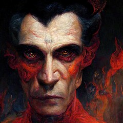 Fototapeta premium Portrait of devil, Illustration, drawing