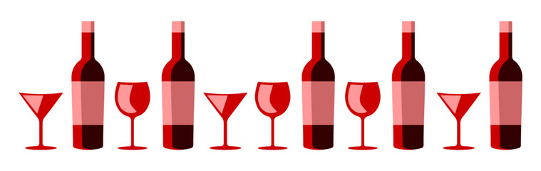 Wine bottle with wine glass icon or silhouette. Alcohol symbol. Vector illustration.	
