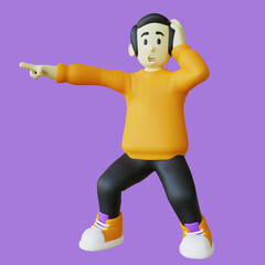 Stylized 3D Man Shocked and Pointing to Left