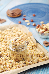 Homemade granola with nuts and chocolate