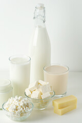 Different milk products: milk, cheese and yogurt