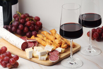 Red wine in a transparent white glass