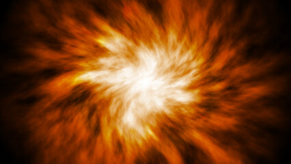 Orange shining in black outer space background.  Orange nebula. Place background for a star, the birth of a new planet or the sun.