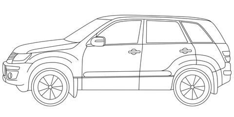 Car station wagon linear drawing