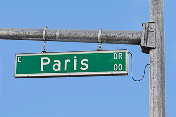 Street name Paris at the strip downtown Las Vegas