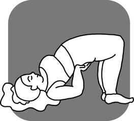 Curvy plus size woman has yoga class and make relaxation pose to be strong and trains her body. Hand drawn monochrome vector illustration.  Comics cartoon line drawing.