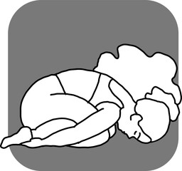 Curvy plus size woman has yoga class and make relaxation pose to be strong and trains her body. Hand drawn monochrome vector illustration.  Comics cartoon line drawing.