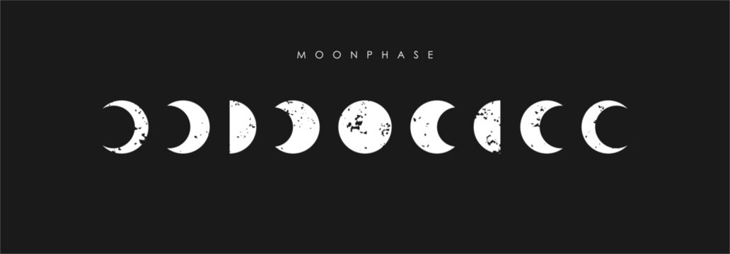 moon phase wall art. Abstract boho moon phases. Mystic contemporary shapes, magic poster decor. Mid century lunar minimalist art decor, mystic contemporary print. Vector design illustration