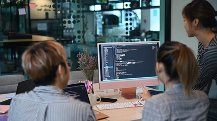 Fototapeta Programer team working and meeting in modern office obraz
