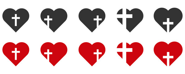 Christian hearts icons. Isolated on white background. Vector illustration eps10