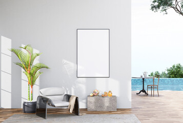 mock up poster frame in modern interior fully furnished rooms background, living room,