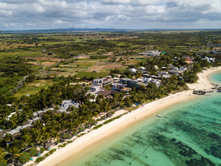 Aerial drone view of Mauritius Belle Mare Beach