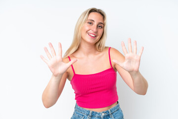 Young caucasian woman isolated on white background counting ten with fingers