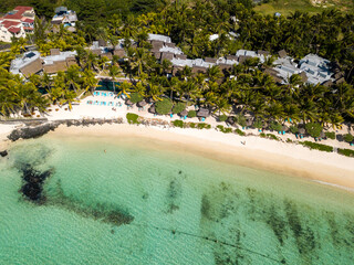 Aerial drone view of Mauritius Belle Mare Beach
