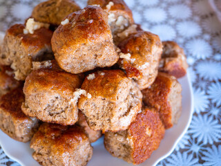 Mini bun bread with minced garlic. Traditional Ukrainian village meal