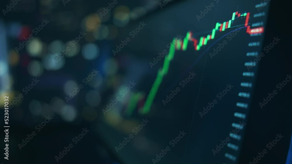 Poster stock market candles and information of exchange with data of price on the tablet screen. financial 
