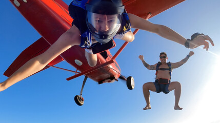 Skydiving in the Rio de Janeiro. A summer day, shirtless on the beach.